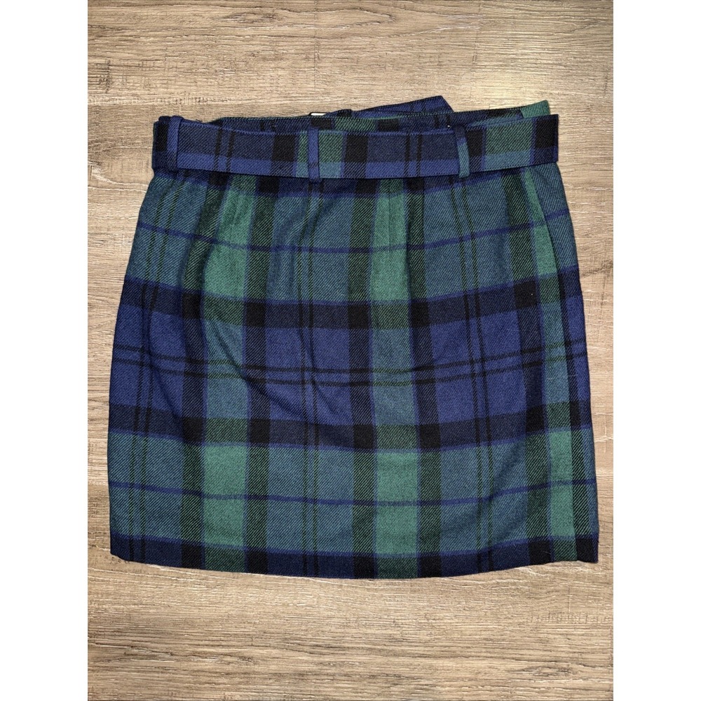 Talbots Green Plaid Acrylic Wool Blend Belted Skirt 12P - Picture 4 of 5